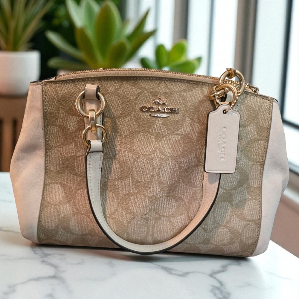 Coach Tan and Cream Shoulder Bag with Signature Style